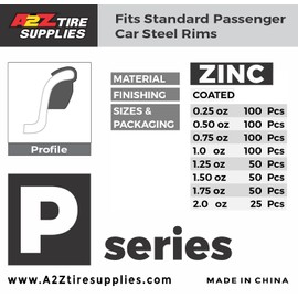 A2Z TIRE SUPPLIES P Series Hammer on ZINC Wheel Weights Coated (1.25oz) Box of 50pcs
