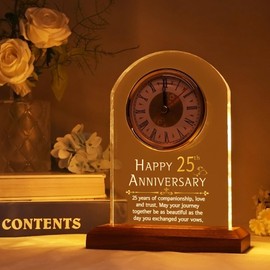 25th Anniversary Wedding Gift, Anniversary Quartz Clock, Desk Table Clock, 25 Years of Marriage, Silver Wedding Anniversary Gifts for Couple, Parents, Grandparents (25th)