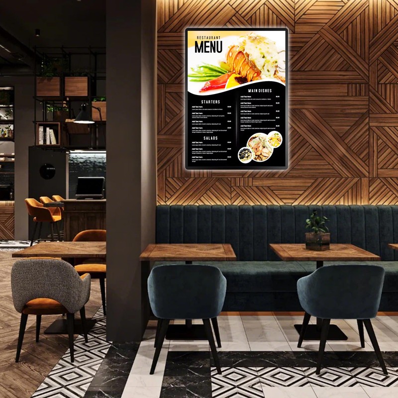 Custom LED Menu Poster Frame, Ultra-Thin Black / Silver Backlit