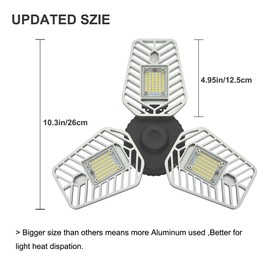 LZHOME 2-Pack LED Garage Lights, 6500Lumens E26/E27 Adjustable Trilights Garage Ceiling Light,60W LED Garage Light, CRI>80, 5000k Nature Light,Garage Lights with Adjustable Panels(No Motion Activate)