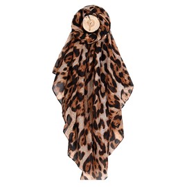 Women Large Leopard Animal Print Lightweight Soft-touch Rectangle Everyday Scarf 90x180cm (LeoBrown)