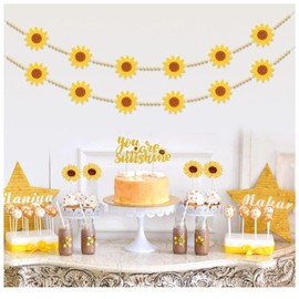 9.8 Ft Summer Sunflower Garland Banner with Wooden Beads Sunflower Theme Birthday Decor Hanging Banner for Summer Wedding Home Office Party Decor Engagement Party Supplies
