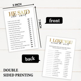 60 piezas de juego de despedida de soltera dorado para invitados, suministros de fiesta de compromiso de boda, incluye 4 juegos – I Love You around World, He Said She Said, juego de zapatos de boda, boda A-Z, de doble cara