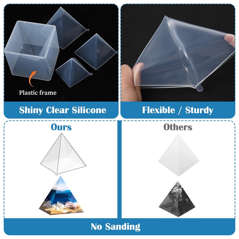 Prasacco 3 Pcs Super Large Clear Silicone Pyramid Molds -4.7''