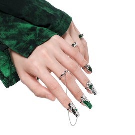 10Pcs Finger Tip Nail Rings for Women, Adjustable Opening Nail Art Charms Accessories, Finger Tip Ring Claw Rings Nail, Irregular Fingertip Nail Armor Ring Punk Jewelry Set (Green)