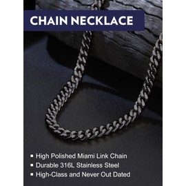 Bandmax Curb Chain Men's Women's Stainless Steel Chain 7 mm Wide Necklace for Boys Girls Cuban Chain Gold/Black Chain Jewellery Accessory Selectable Chain Length 45 cm to 76 cm, Stainless Steel
