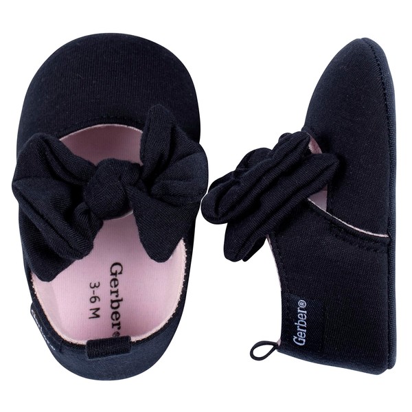 Gerber Baby Newborn Infant Girls Ballet Crib Shoe, Black Bow, 3 6 Months