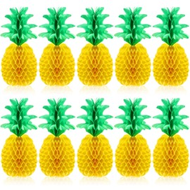 Blulu 14 Inch Pineapple Honeycomb Centerpieces Tissue Paper Pineapple Table Hanging Decorations for Tropical Luau Hawaiian Jungle Party Supplies Favor(24 Pcs)