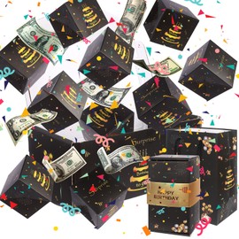 Happy Birthday Surprise Gift Box Explosion for Money, Happy Birthday Pop Up Money Gift Boxes, DIY Folding Bouncing Gift Box Black Gold, Pop Up Exploding Money Gift Box for Kids Men Dad Birthday Gift