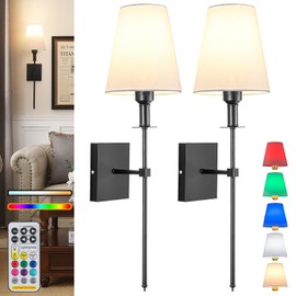 Wall Lights Battery Operated Wall Sconces Set Of 2, Black Rechargeable Wall Light With Wireless Remote Dimmable,12 Colors Modes Cordless Battery Sconce Indoor Wall lamp for Bedroom Living Room Hallway
