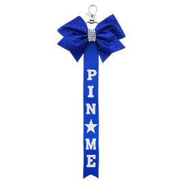 Blue Glitter Bow Ribbon Keyring for Backpack Bag Cheer Pin Holder Cheer Bag Accessories for Women Girls Cheer Bow Keychain for Grisl Women Pin Me Cheer Ribbon Keychain for Car Keys Cheerleader Stuff