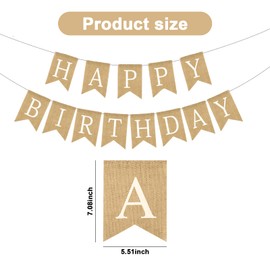 Chris.W Happy Birthday Banner, NO DIY Rustic Burlap Happy Birthday Sign with White Letters, Pre-Strung Bday Hanging Decoration for Women Men Girl Boy Birth Day Backdrop Party Supplies