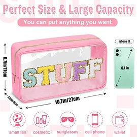 izuzta - Bolsas de maquillaje de chenilla, con cierre, transparente, PVC, impermeable, con purpurina, para mujeres y niñas, STUFF-Pink, Viajes