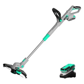 Litheli Cordless String Trimmer 12 Inch, 20V Battery Grass Trimmer / Wheeled Edger, 2-in-1 Weed Wacker with Auto Line Feed for Lawn Trimming / Edging, with 2.0Ah Battery and Charger Included