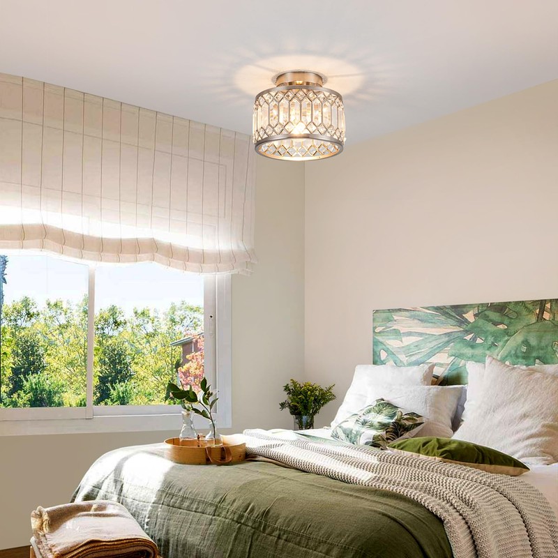 Rpzloila Crystal Ceiling Light Fixture, Modern Semi Flush Mount Ceiling