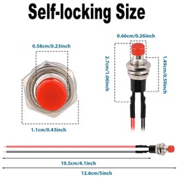 RUNCCI-YUN 4 x 7 mm Pre-Wired Mini Self-Locking Pressure Switch, ON/OFF 2-Pin Round Push Button for Car, Boat, Arduino, DIY, AC 250 V/1.5 A, 125 V/3 A Mini Button (Red)