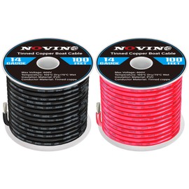 14 Gauge Marine Wire-100FT Red 14AWG Marine Wire + 100FT Black 14 Gauge Wire,14 AWG Marine Grade Wire Tinned Copper Oxygen-Free Marine Electrical Wire for Boat/Marine/Automotive/RV/Camper/Trailer