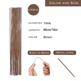MORAINJAY Pack of 100 Flower Wire, 1 mm x 40 m Craft Wire Gauge Wire Binding Wire Set, Thin Wire, Wrap Wire, Brown, Flexible Paddle Wire, Florist Wire, Christmas Wreath, Garlands for Roses, Flowers,