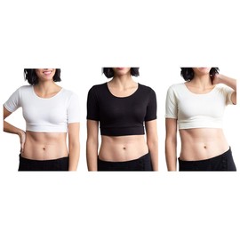HALFTEE 3-Pack - 1/2 Sleeve | Crop Top | Demi Cami | White, Black, & Cream | L