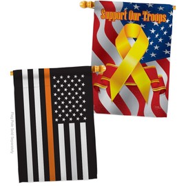 US Thin Orange Line House Flag - Pack Armed Forces EMT Paramedic EMS Nurse Emergency Medical Technician Supoort Support Our Troops - Banner Small Garden Yard Gift Double-Sided Made in USA 28 X 40