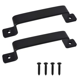 Naapesi Pack of 2 Cast Iron Door Handles, Cabinet Handles, Black Cast Iron, Door Handles Black with 4 Screws, Sliding Door Handles, Sliding Door Handle for Gates, Barn Doors