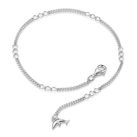 MATERIA by Matthias Wagner Figaro-Panzer SA-35 Bracelet / Anklet 925 Silver with Dolphin Pendant Adjustable Length, Sterling Silver, without stone