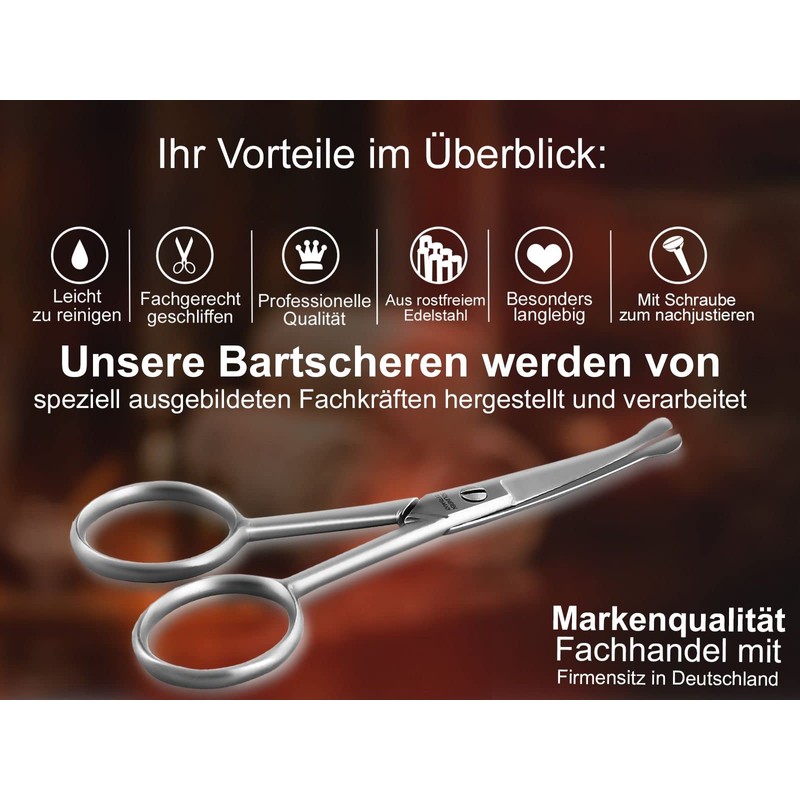 Beard scissors from Solingen with curved cutting surface, hair scissors,