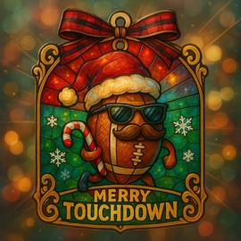 Football Ornament – Football Christmas Gifts- Sports Ornament- Gift for Football Fans – Merry Touchdown Ornament 2025 – Suncatcher Effect Stained Glass Window Hanging – Car Hanging Decoration