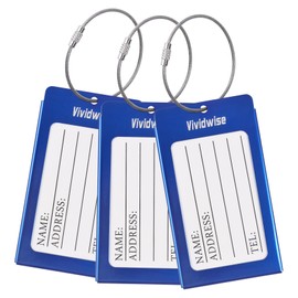 Vividwise Luggage Tags, 3 Pack Aluminum Luggage Tag ID Identification Labels Set for Luggage Suitcase Travel Bag (Blue, 3 Pack)