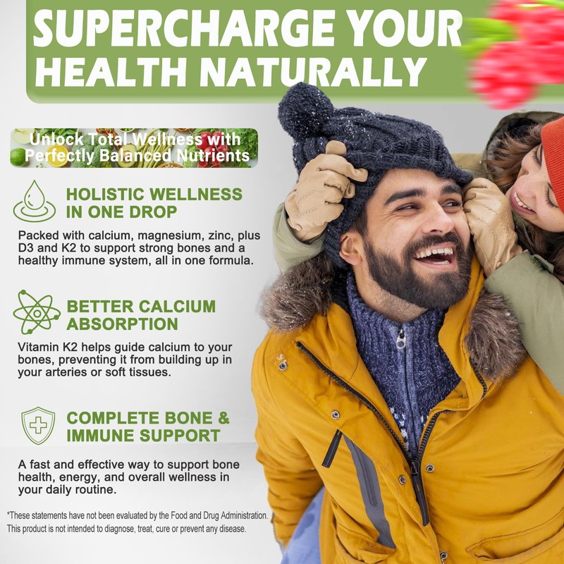 Calcium Magnesium Zinc Drops, 1200mg Calcium with Vitamin D3 K2