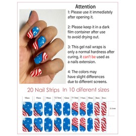 Semi Cured Gel Nail Strips | Blue Star 20pcs Semi Cured Gel Nails Sticker | Gel Nail Wraps UV for Home Nails DIY