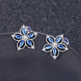 VIKI LYNN 925 Sterling Silver Hollow Flower Stud Earrings with Marquis Cut Cubic Zirconia for Women