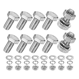 M METERXITY 10-Pack Hex Head Screw Bolt with Nuts Flat & Lock Washers M10x20mm Stainless Steel Bolts and Nuts Kit Fully Threaded Metric Bolt Assortment for Equipment/Machinery