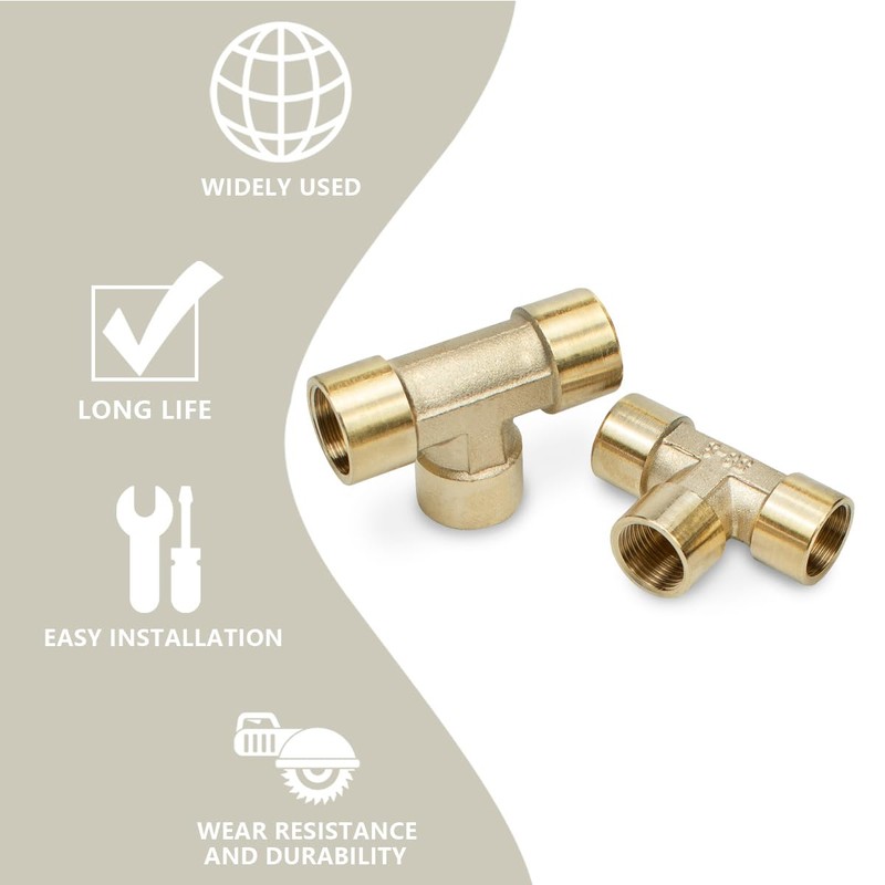 Bwintech 2 Pcs 1/4" Female BSP Thread Brass 3 Way