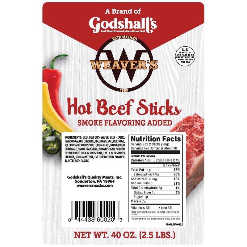Weaver’s Hot Beef Sticks (80 hot & spicy 7” beef