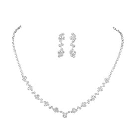 Choice of All Silver Prom Jewelry Set: Wedding & Prom Necklace & Earrings - Classic Rhinestone Set for Women