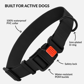 CollarDirect Adjustable Dog Collar Colorful Waterproof Pet Collars for Small Medium Large Dogs Puppy Pink Black Blue Mint Green Orange (Neck Fit 12"-16", Black)