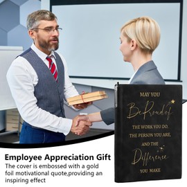 Leaving Gifts for Colleagues Women, A5 Inspirational Notebook and Pen Set, Employee Appreciation Gift, 200 Pages PU Leather Journal Male Teacher Gifts, Thank You Gifts for Women Men Employee (Black)