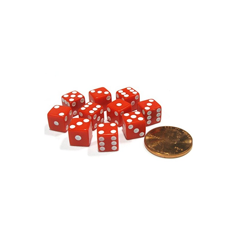Set of 10 Red 8mm Six Sided D6 Small Square