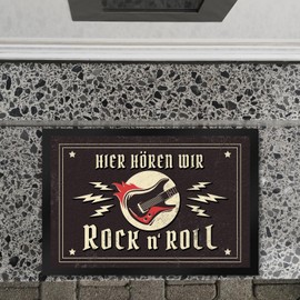 Here we hear Rock n' Roll doormat XL in 40 x 60 cm with guitar motif for real rock and rockabilly fans in vintage look as a gift idea for housewarming music album alternative