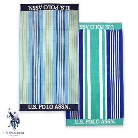 U.S. Polo Assn. 2-Pack Luxury Plush Cotton Oversized (40" x 70") Beach Towels, Striped Nautical Design, Hotel Quality for Bath & Pool- Blue/Green