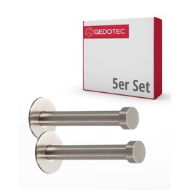 Gedotec UP-25 Coat Hooks Stainless Steel Coat Hooks Door – Wardrobe & Wall Mounting – Depth: 72 mm | Matt Brushed Stainless Steel | Hooks for Concealed Attachment | Pack of 5 - Wall Hooks with Screws