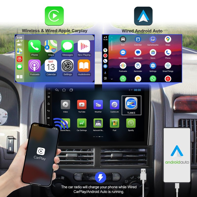 2+32G Android 13 Double Din Car Stereo for Jeep Grand