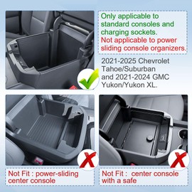 EDBETOS Full Size Center Console Organizer Tray Compatible with 2021-2025 Chevy Tahoe/Suburban and 2021-2024 GMC Yukon, Fit Standard Console with Charging Socket Only, NOT for Power Sliding Console.