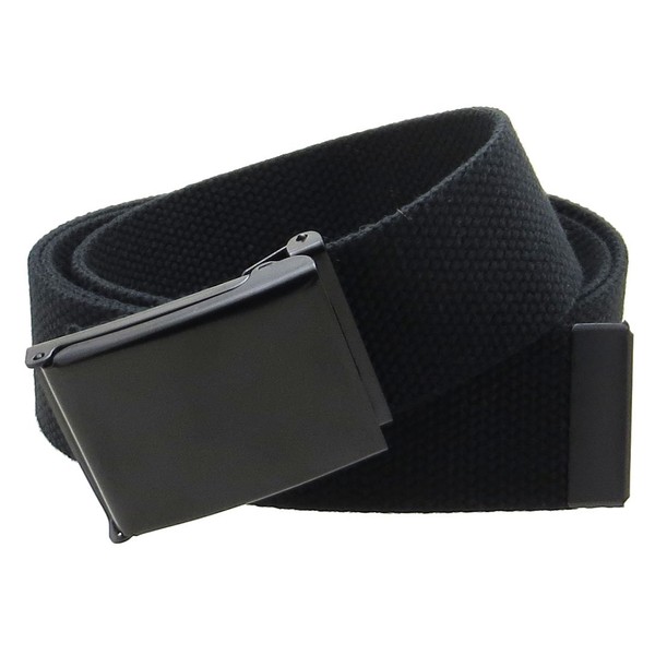 Canvas Web Belt Flip-Top Black Buckle/Tip Solid Color 50" Long