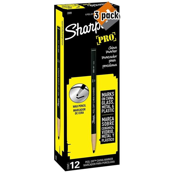 Sharpie PEEL-OFF Marker China, China Marker Bullet, 12 Pack, Black (2089), 3 Pack
