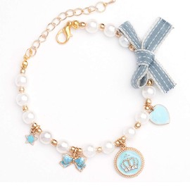 RayMinsino Fashion Pet Necklace Cat Pearl Crown Collar Accessories Ornaments Pet Cat Teddy Collar Pearl Jewelry Collar