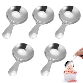 5 Cucharas De Mango Corto Plateadas, Mini Cuchara De Mango Corto De Acero Inoxidable Cuchara Redonda De Helado Para Té Café Postre Azúcar Condimento Para Niños(Plata)