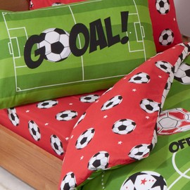 Price Right Home Football Red and Green Bedroom Range - Kids, Teens, Sports Theme - Duvet Cover Set, Fitted Sheet Set & Curtains Available (Single Duvet Cover Set)