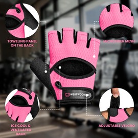 WESTWOOD FOX Gym Gloves for Men & Women–Ventilated Weight lifting,Fitness,Cycling & Training Gloves with Thick Padding,Full Palm Protection,Non-Slip Grip,Breathable Mesh,Shock Absorption (PINK, M)